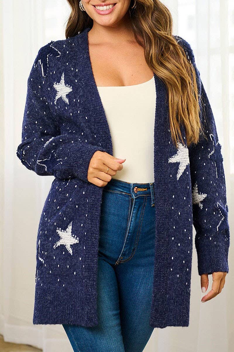 Navy Star Print Open Cardigan