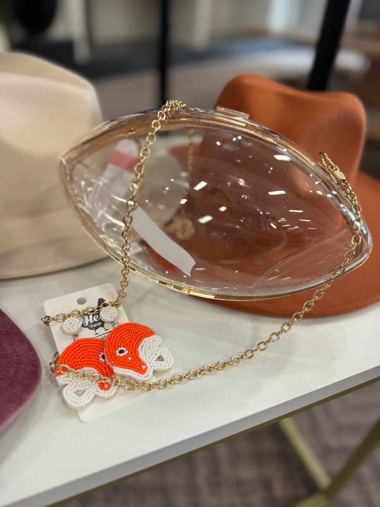 Clear Football Clutch With Chain Link Strap