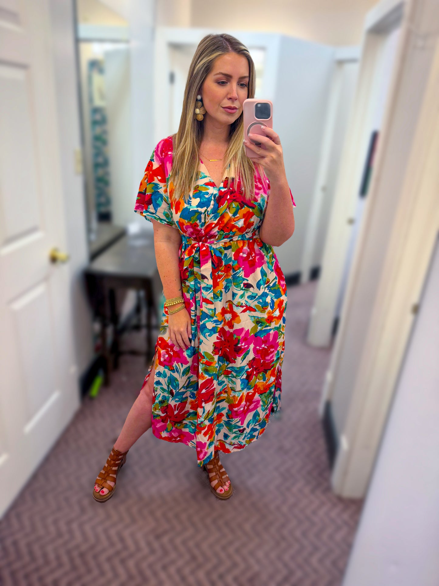 Plus Size Floral Print Wrap Style Dress