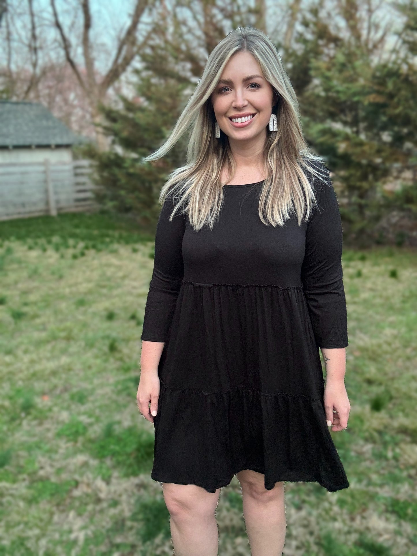 Solid Black Ruffle Dress S-3XL