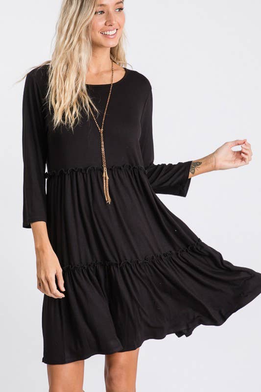 Solid Black Ruffle Dress S-3XL