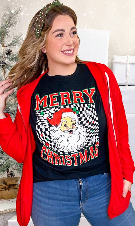Checkerboard Santa Graphic Tee S-3XL