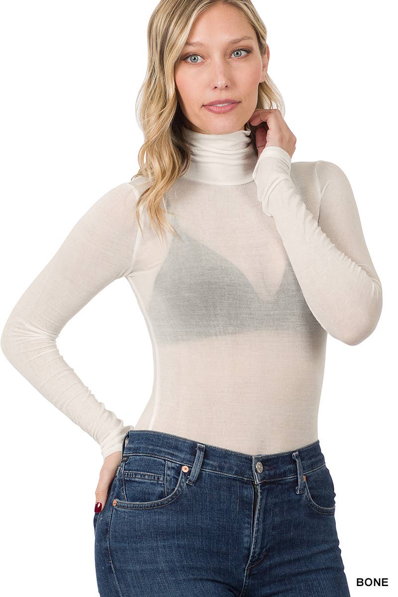 Tencel See-Thru Turtleneck Top