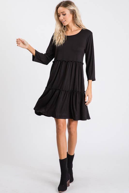 Solid Black Ruffle Dress S-3XL