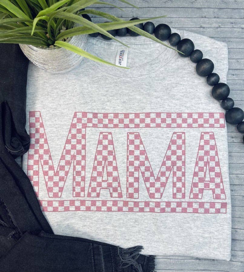 Pink Checkered Mama Graphic Sweatshirt S-3XL