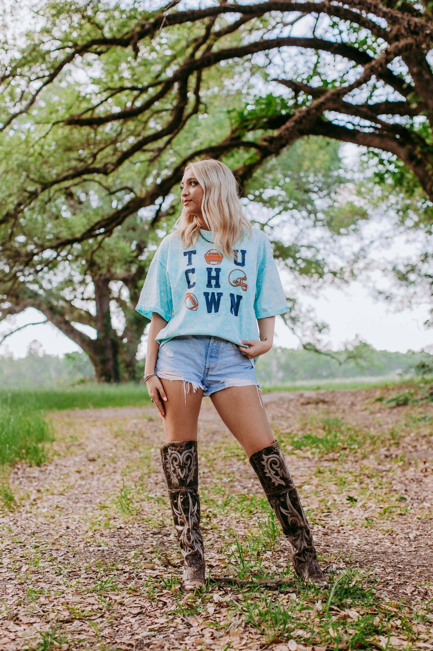 Light Blue Touch Down Acid Washed Tee