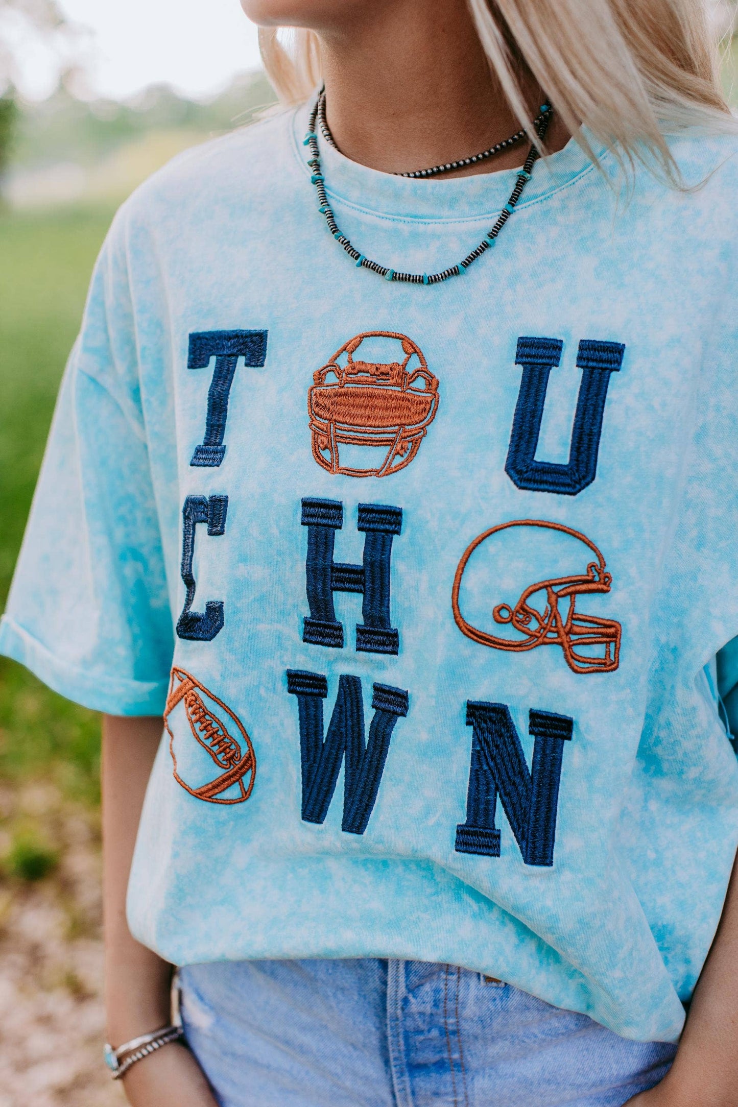Light Blue Touch Down Acid Washed Tee