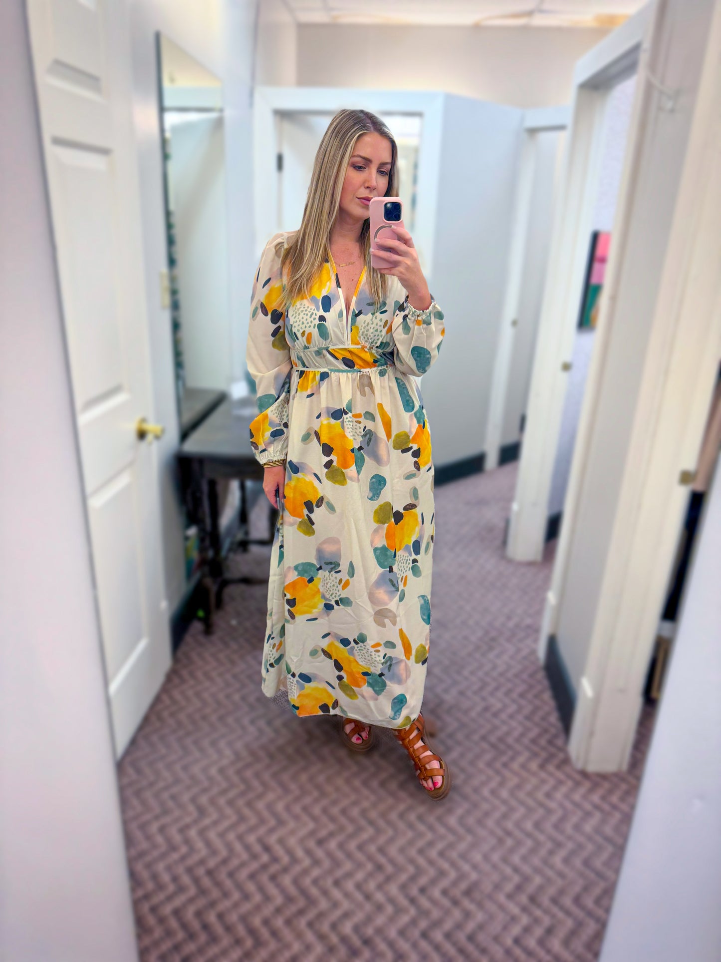 Summer Print Deep V Neck Elastic High Waist Maxi Dress