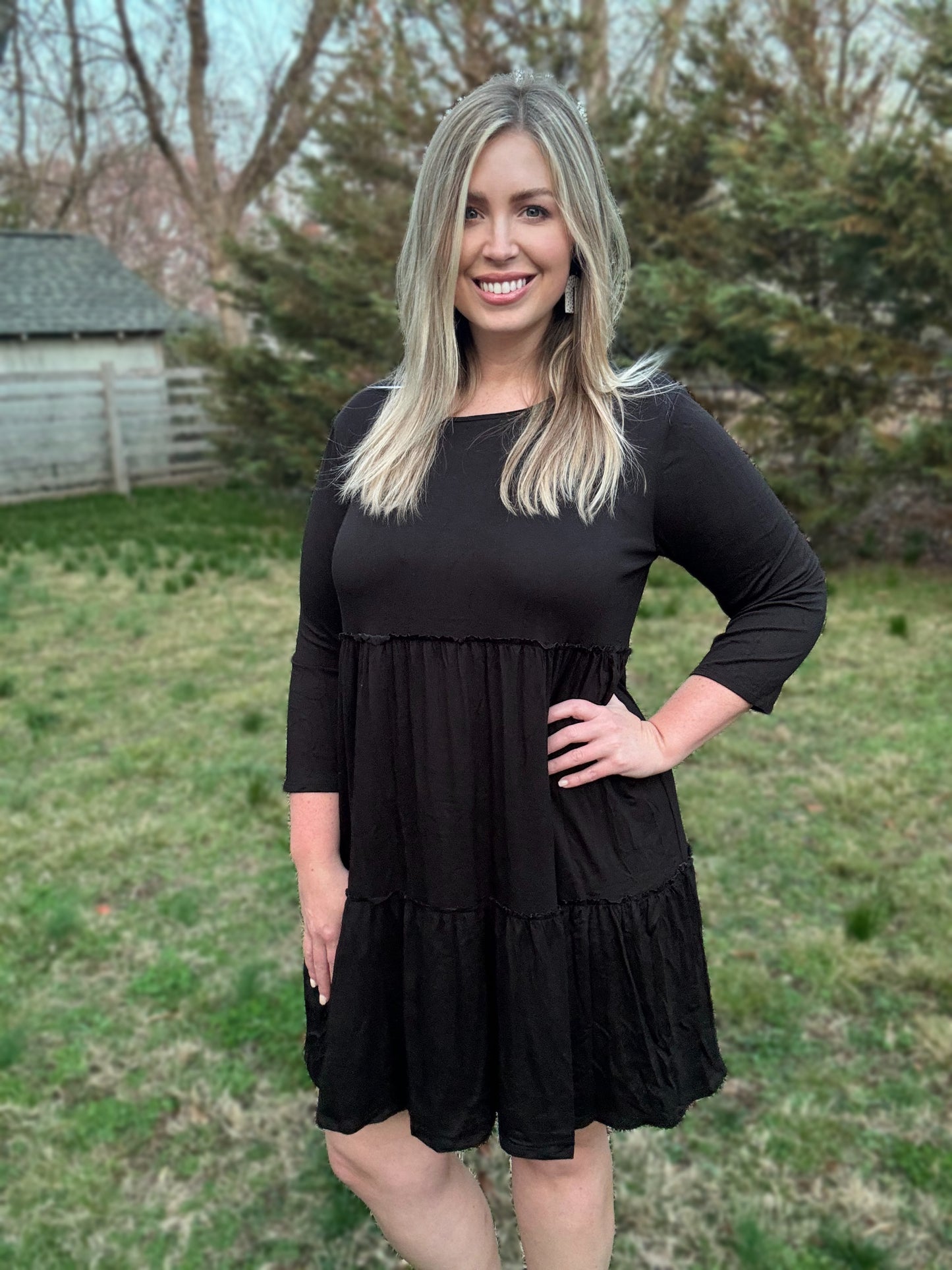 Solid Black Ruffle Dress S-3XL