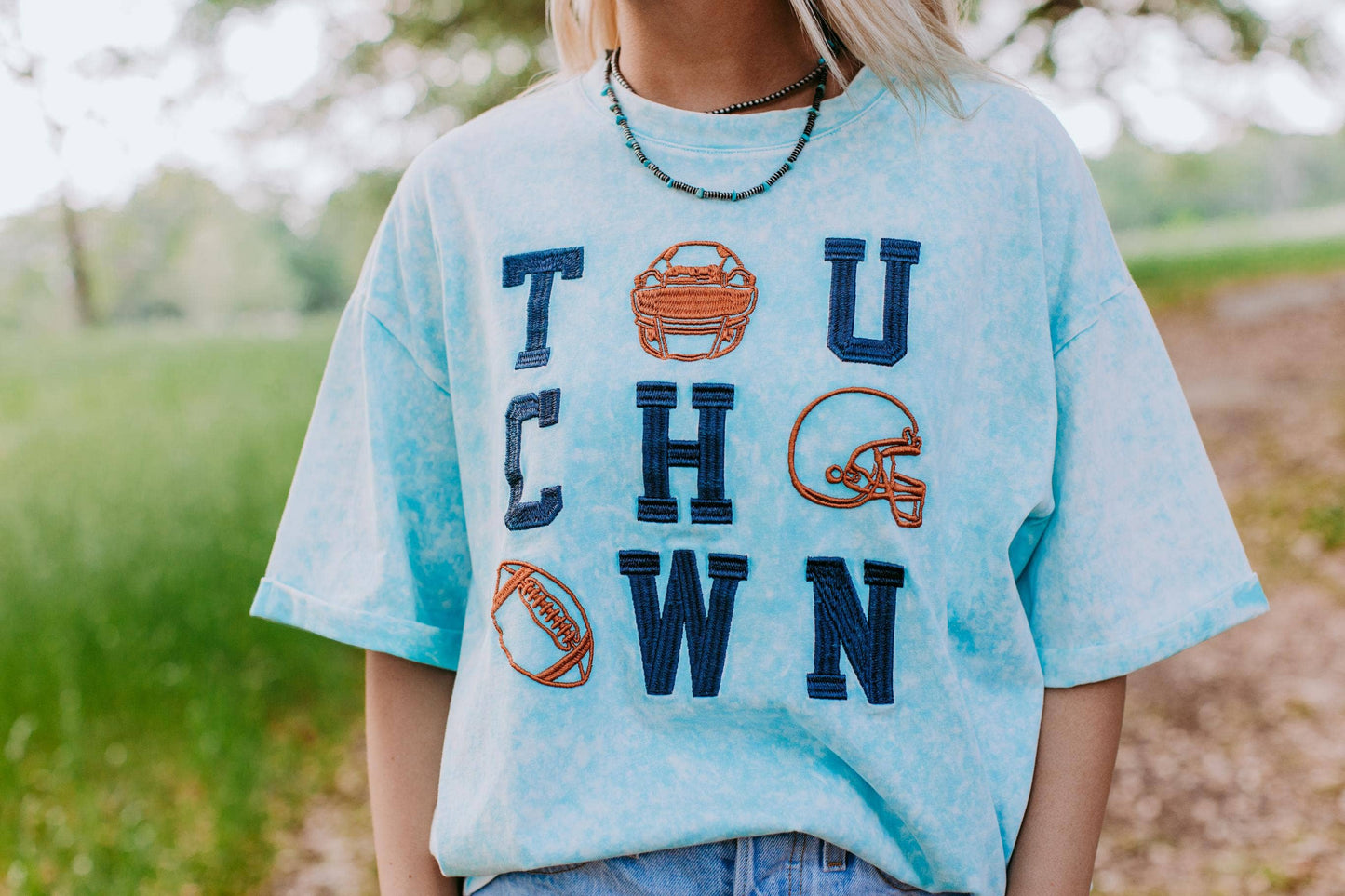 Light Blue Touch Down Acid Washed Tee