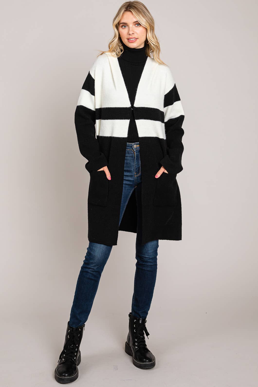 Casual Everyday Women's Black and White Hooded Cardigan