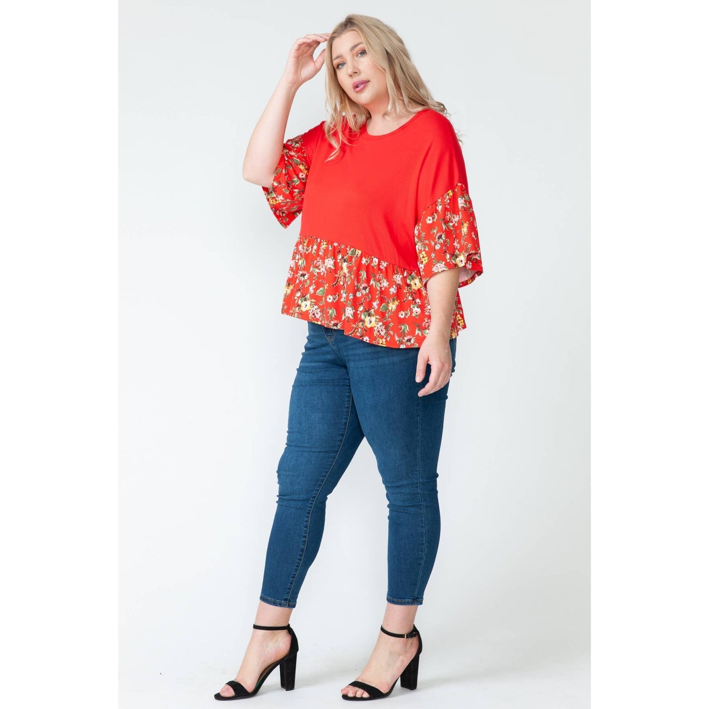 Plus Size Red Floral Baby Doll Top