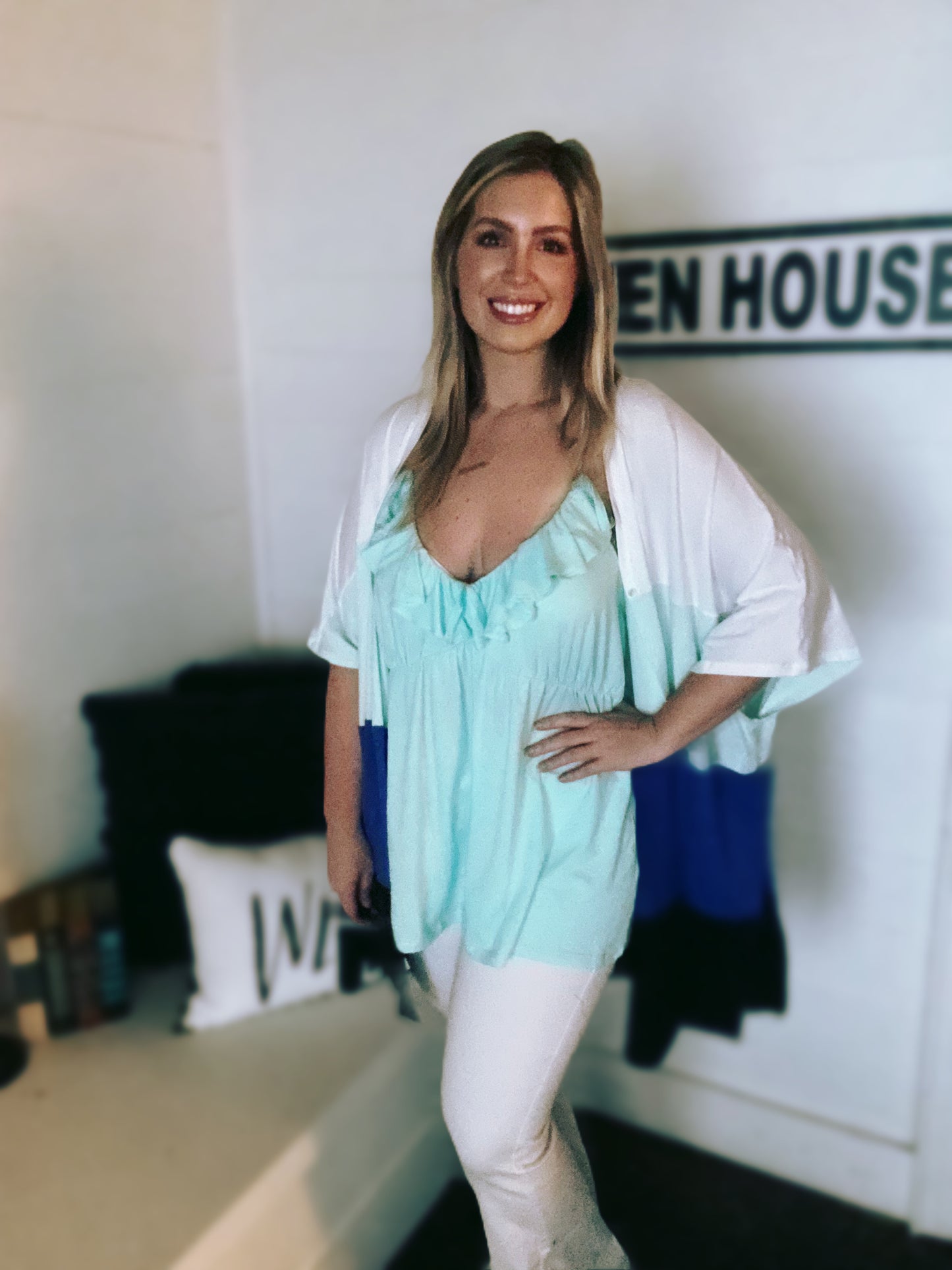 PLUS Mint Halter Drape Ruffle Top