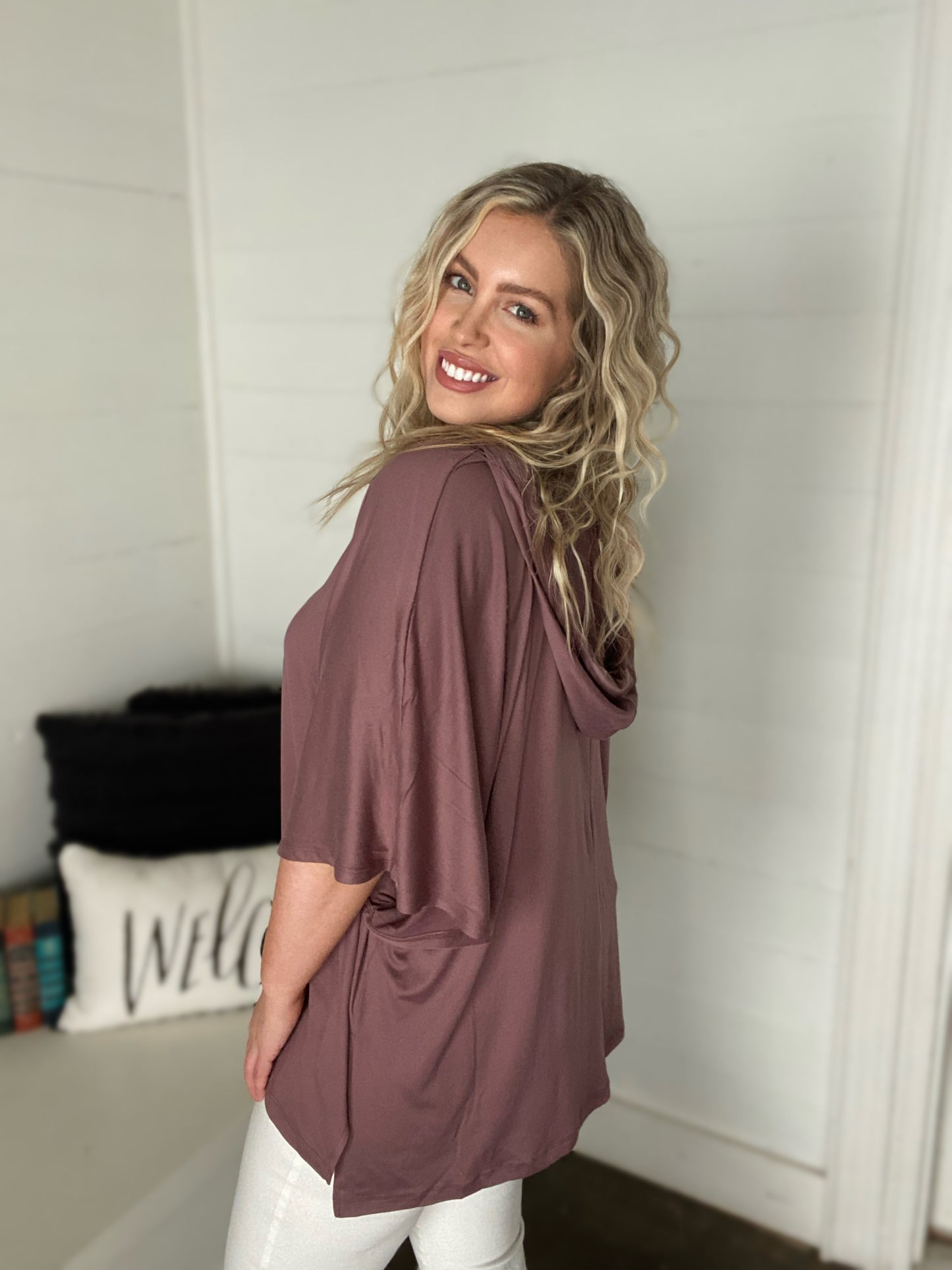Oversized Hoodie Poncho Top - Mauve or Black
