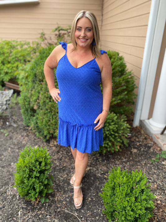 Blue Ruffle Detail Slip Shift Dress S-3XL