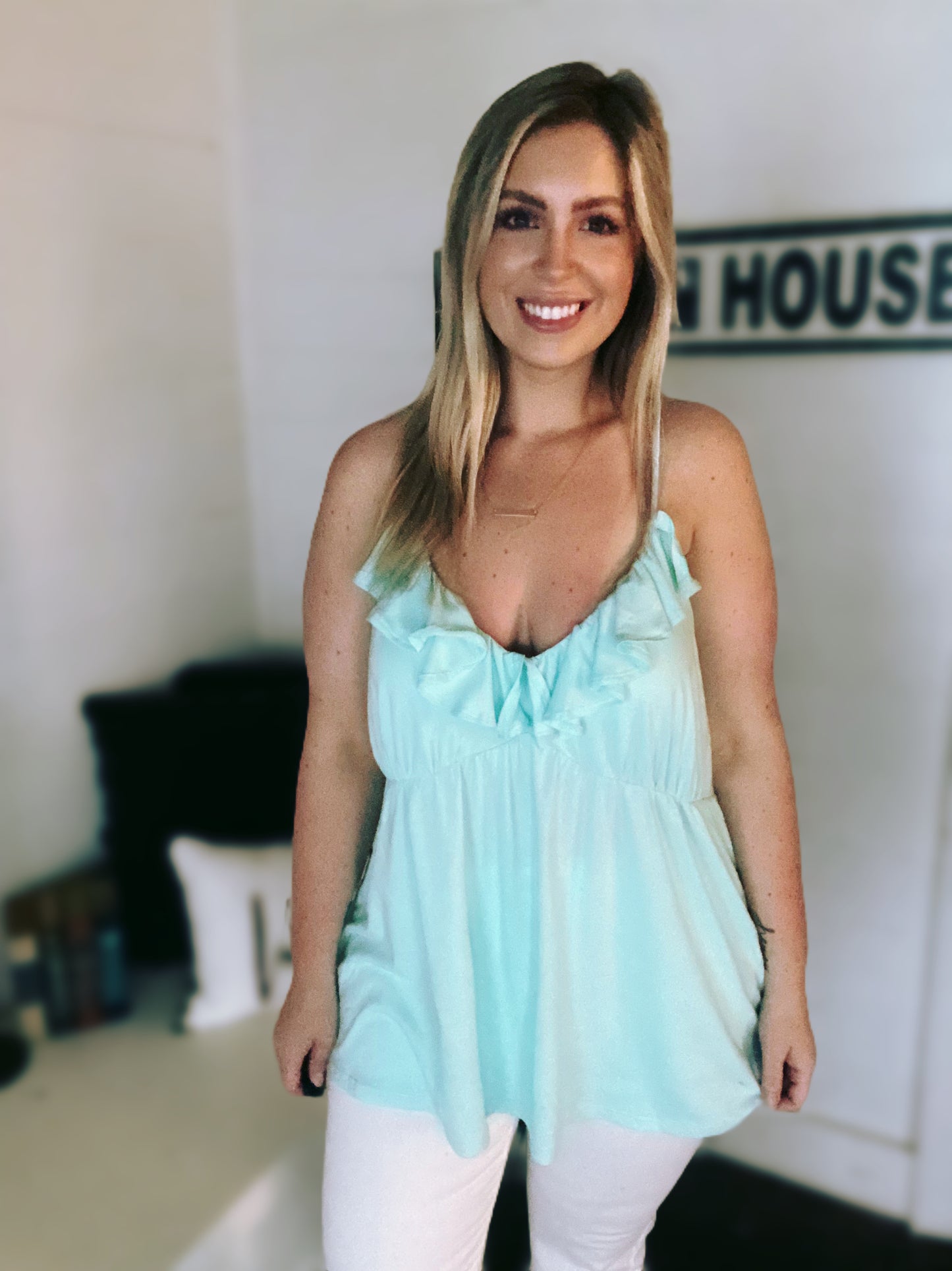 PLUS Mint Halter Drape Ruffle Top