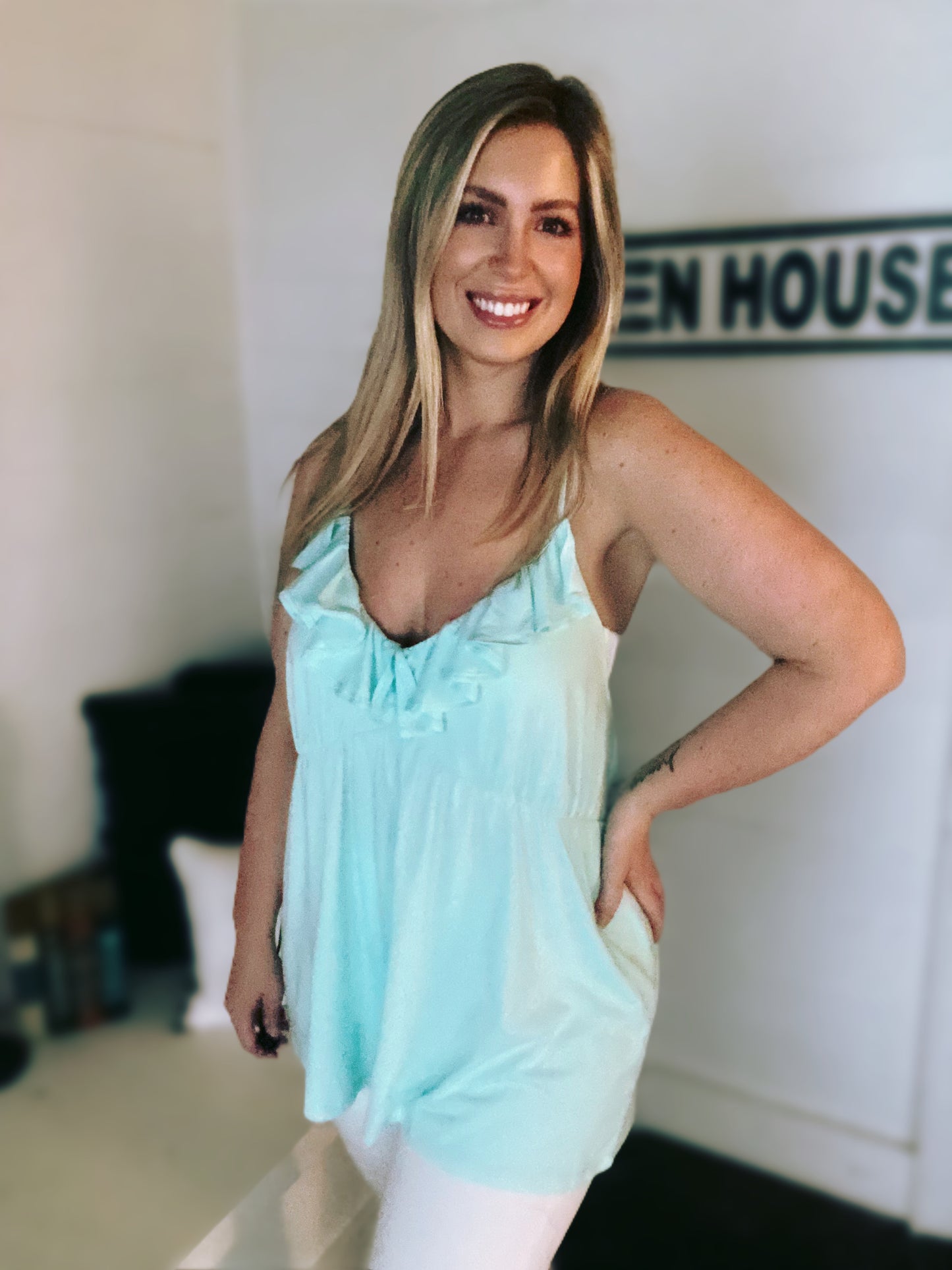 PLUS Mint Halter Drape Ruffle Top