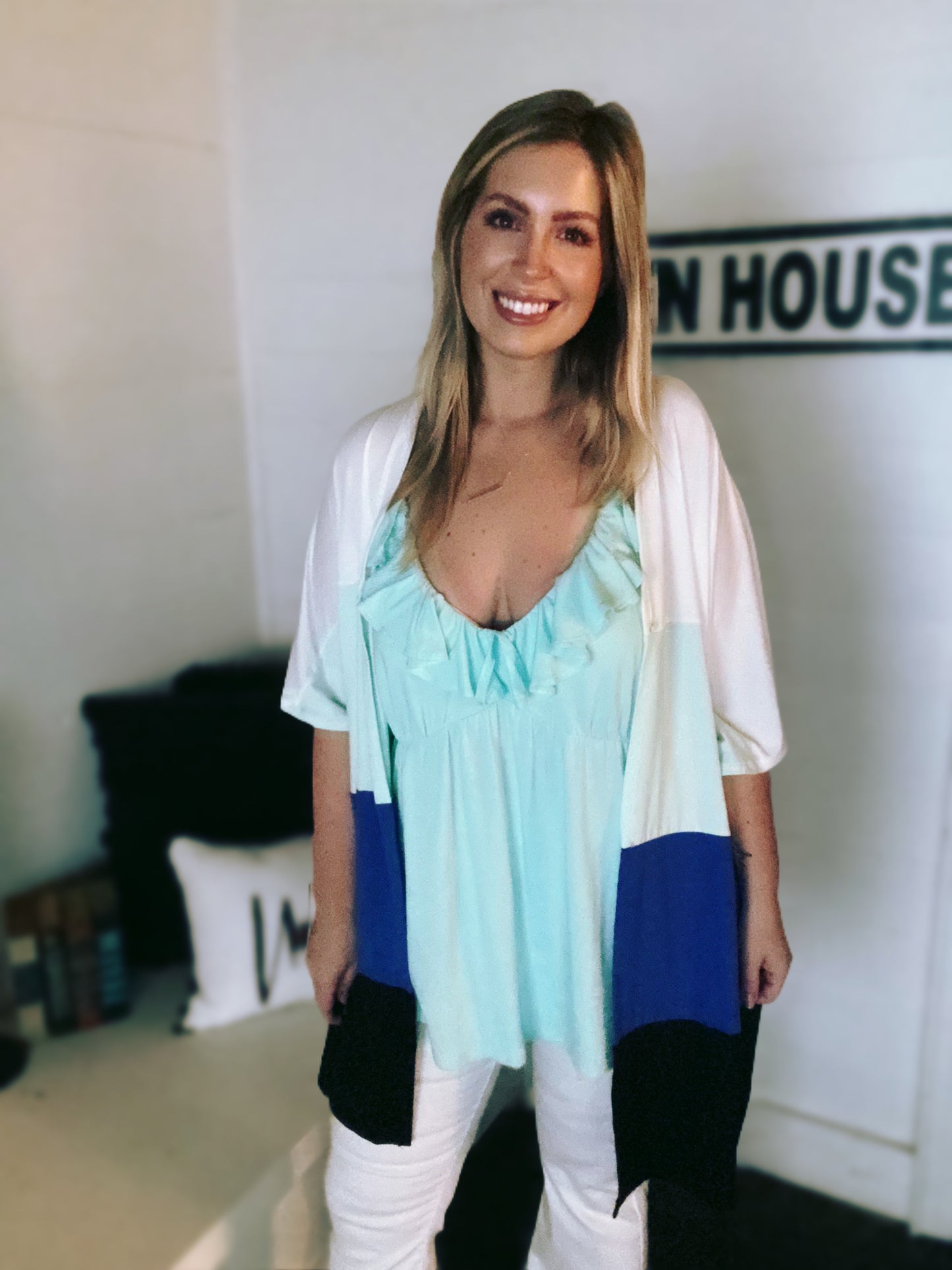 PLUS Mint Halter Drape Ruffle Top