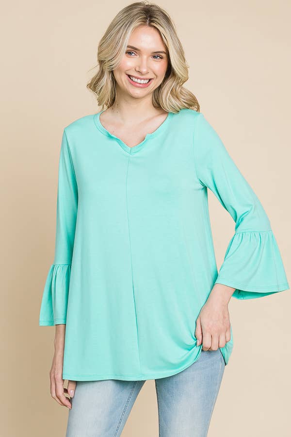 Mint Notched Neck A-Line Solid Top