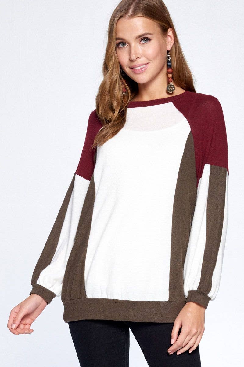 Ultra Soft Hacci Brush Color Block Sweater S-3XL