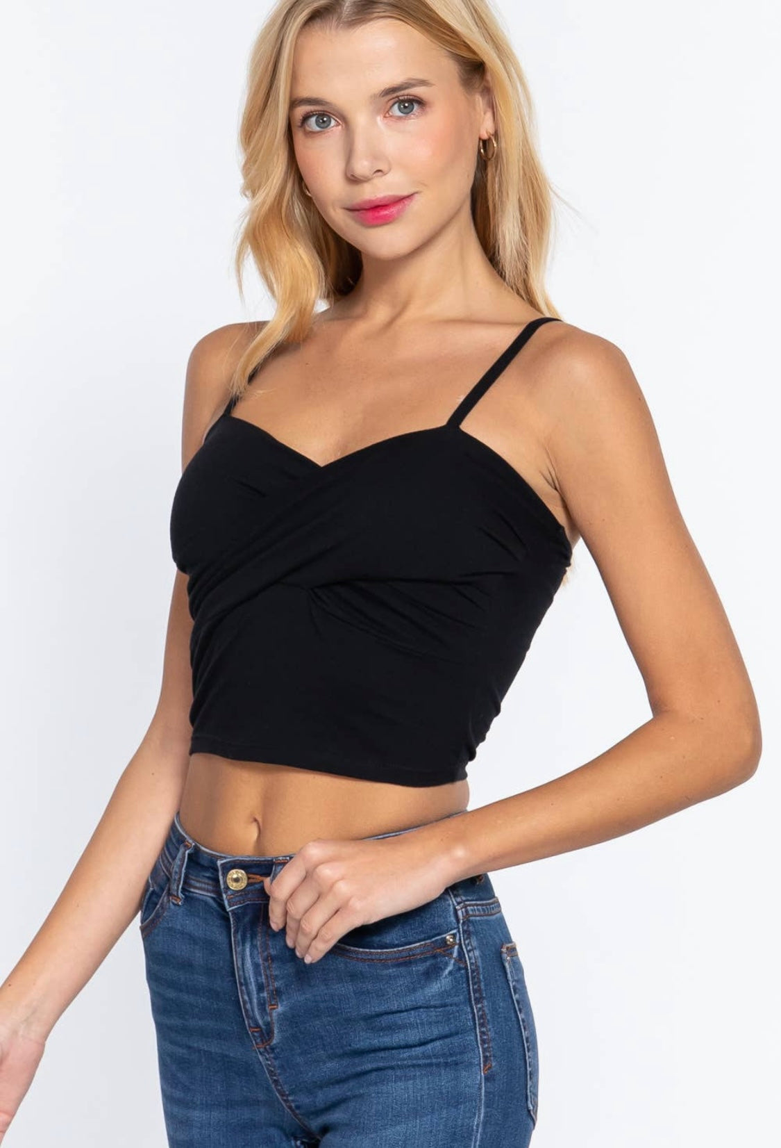 Fitted Cropped Twist Cami - Black and White