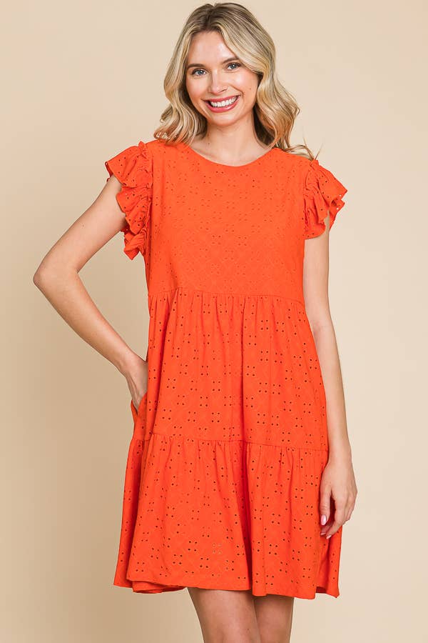Orange BabyDoll Tiered Mini Ruffle Sleeve Dress S-3XL