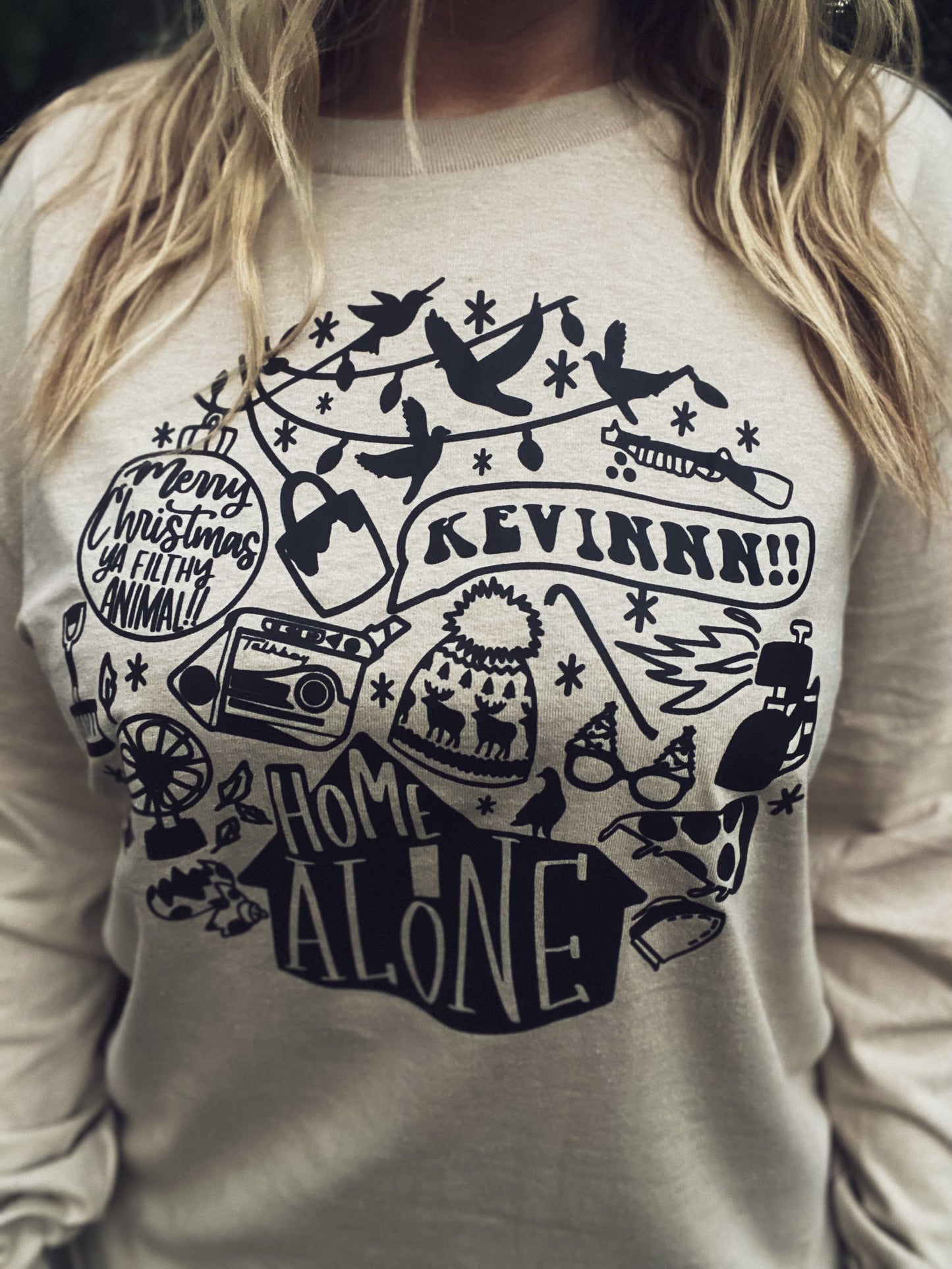 Long Sleeve Home Alone Collage Graphic Tee S-3XL